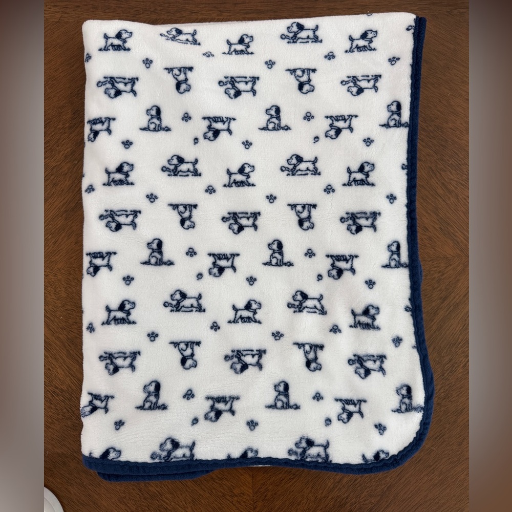 Little Me Navy and White Dog Print Baby/Toddler Blanket